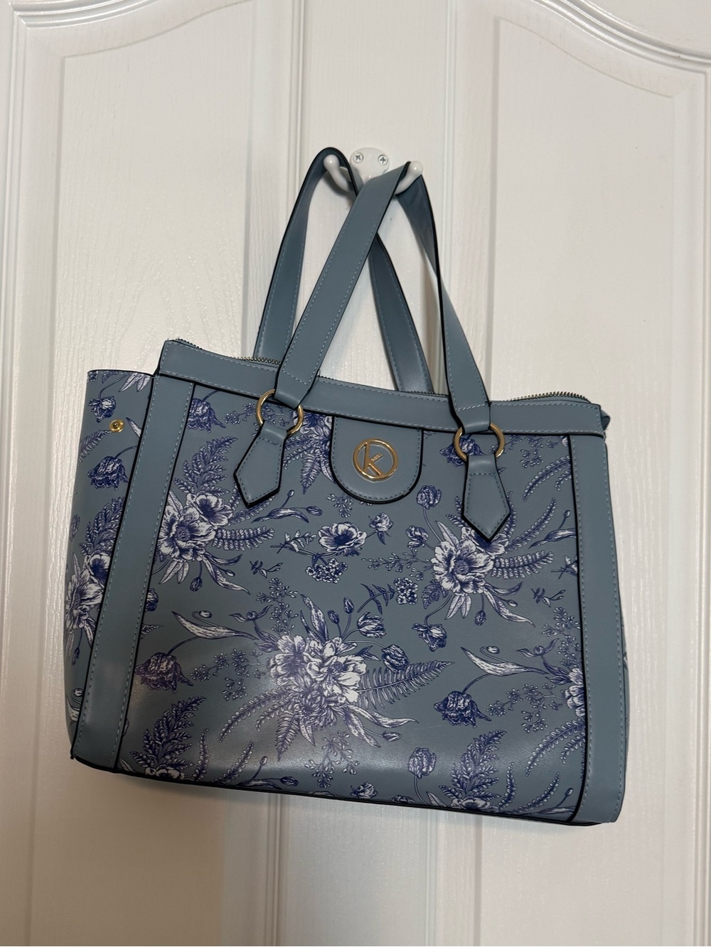 Kensie Periwinkle Blue Floral Structured Tote w/ Adjustable Shoulder Strap-NWOT